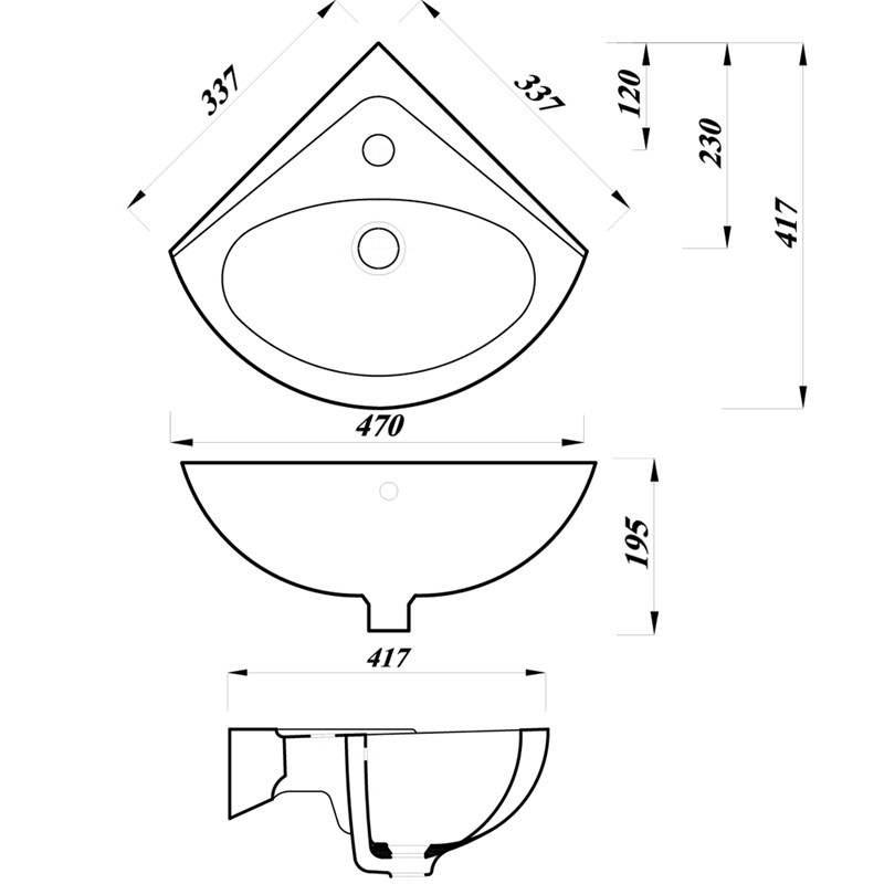 Corner wall hung cloakroom basin Lime Kitchen & Bathroom